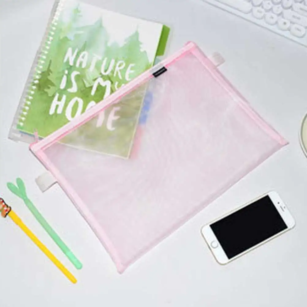 

4 Pcs Stationery Storage File Bag Portable Pencil Pouch Zipper Mesh Case Folders