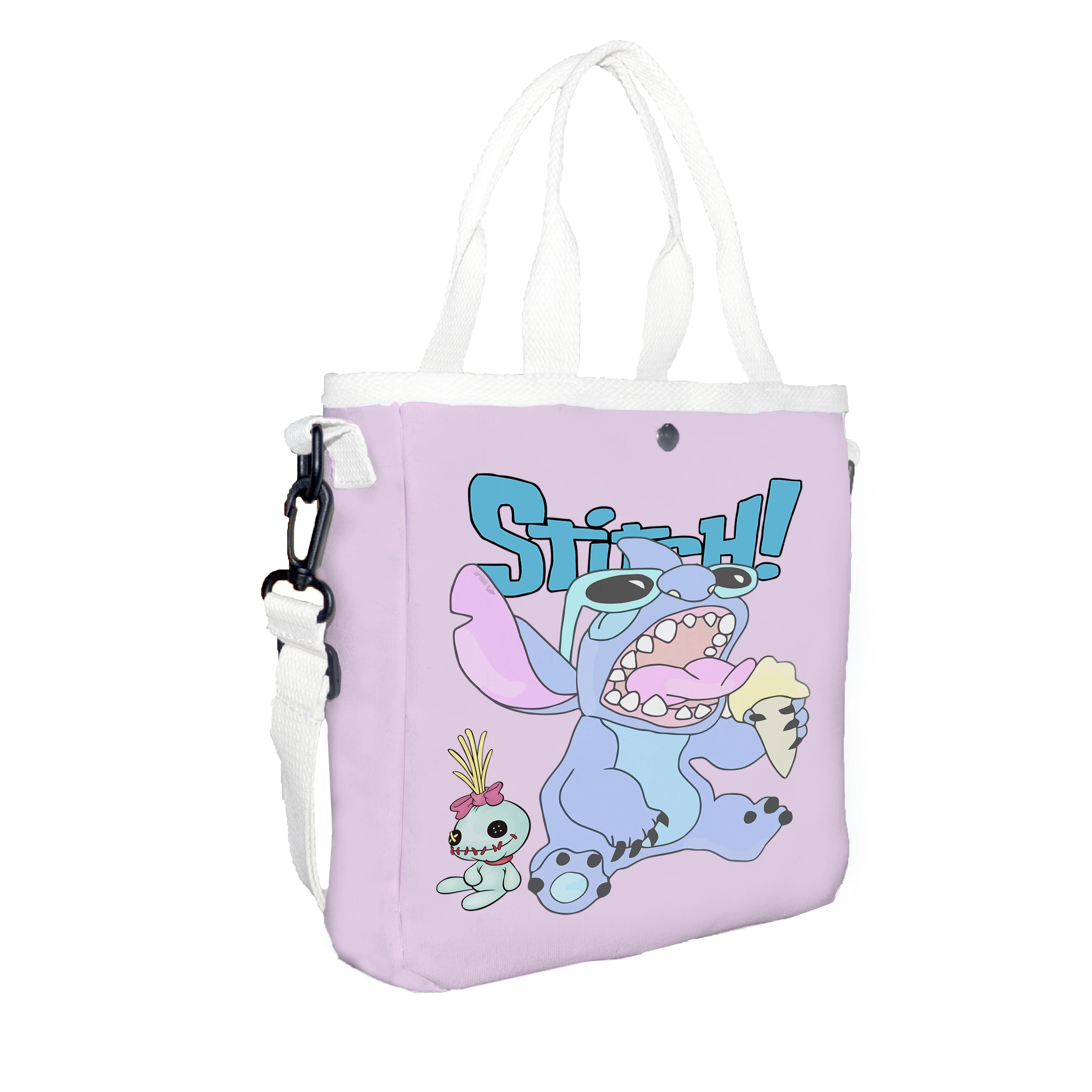 A Stitch ice cream themed printed cute canvas bag, suitable for commuting, daily leisure use