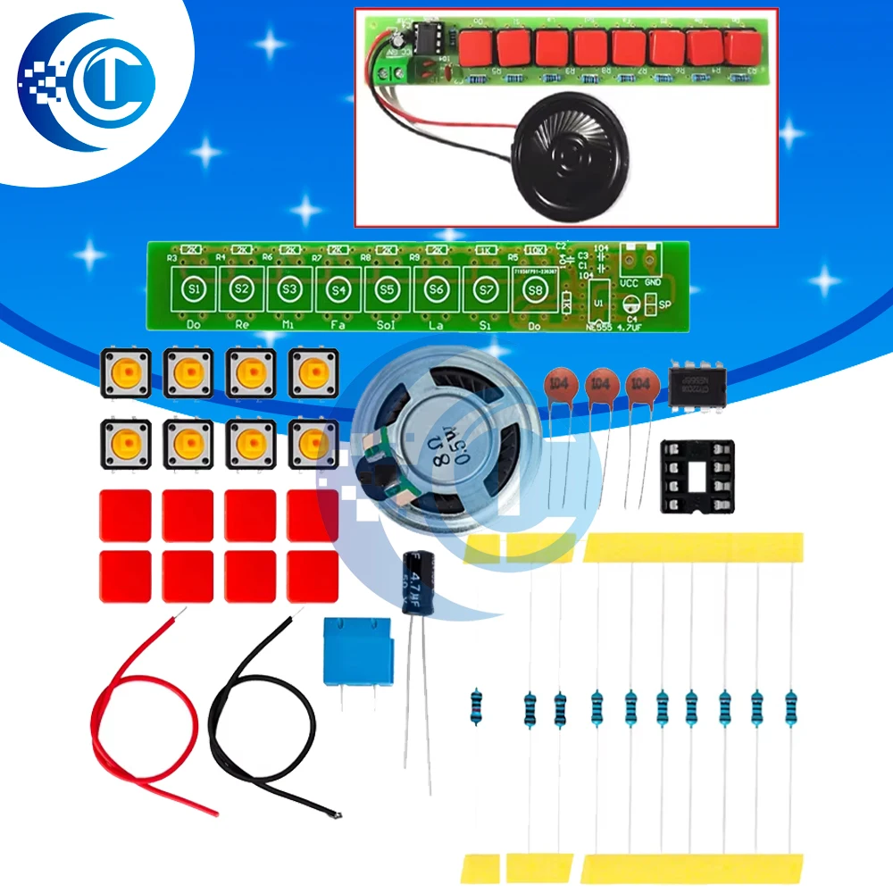 Student Electronics Experiment DIY Kit, All-in-One Electronic Components Pack with NE555 Chip and Piano Organ Module