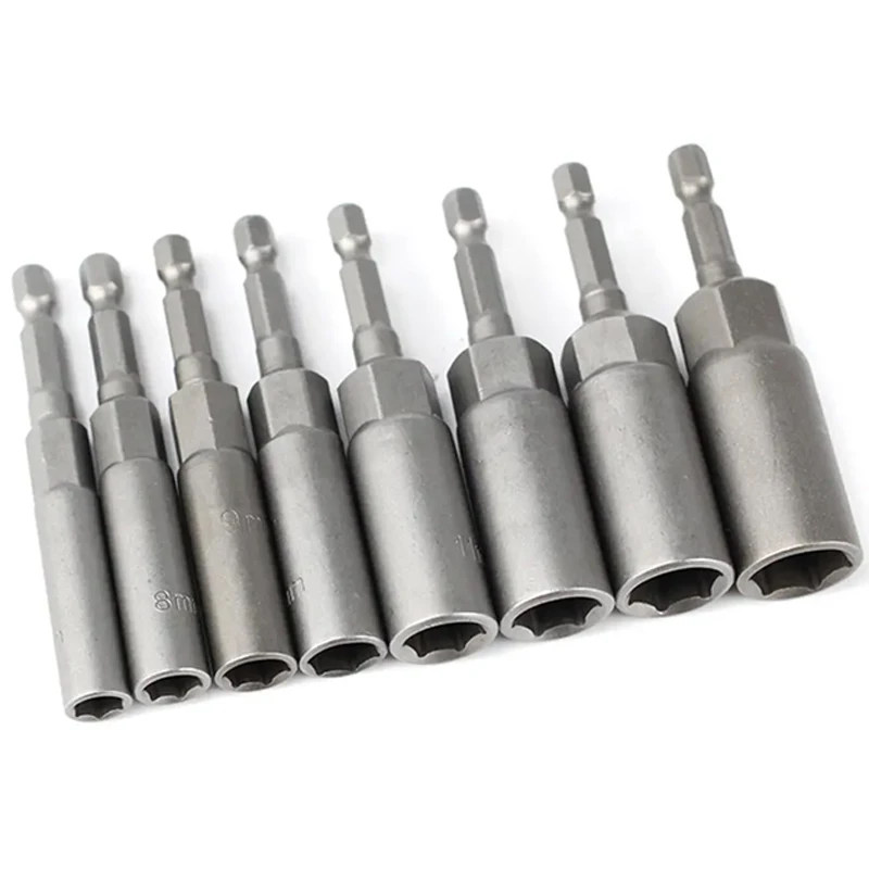 Length 80mm Hex Deep Socket Hex Shank Nut Driver Bit Non-magnetic Deepen Power Nut Driver Drill Bit Set Impact Socket Adapter