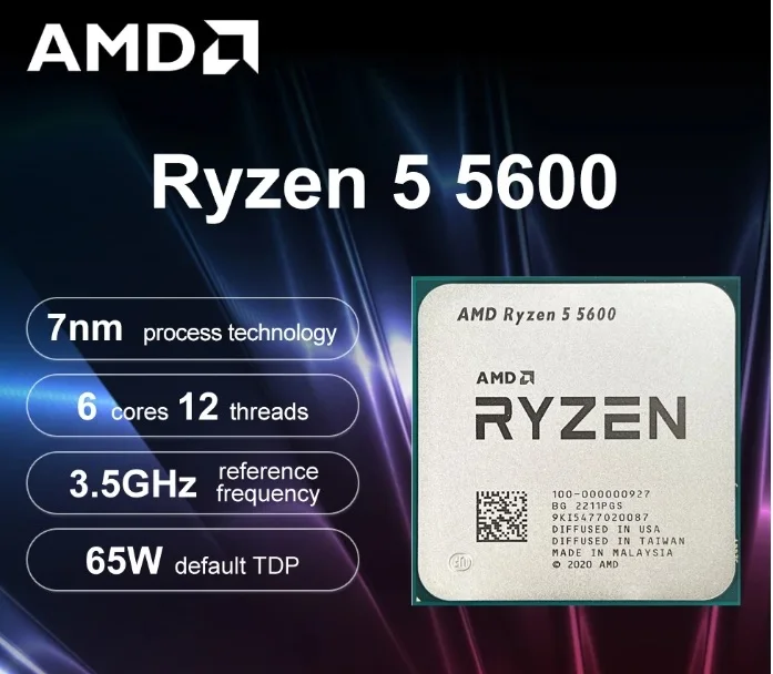 AMD Ryzen 5 5600 R5 5600 5000 Series 6-Core 12-Thread 3.5 GHz CPU Processor 7NM L3=32M Socket AM4 DDR4 New But without cooler