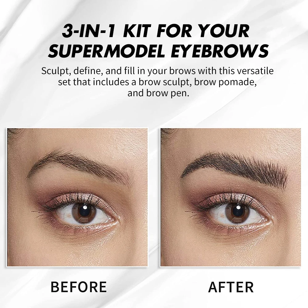 3in1 Waterproof 3d Eyebrows Set Strong Hold Styling Precision Eyebrow Gel Pencil With Brush 4-Color Brow Pomade Tint Eyebrow Pen