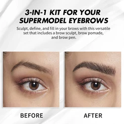 3in1 Waterproof 3d Eyebrows Set Strong Hold Styling Precision Eyebrow Gel Pencil With Brush 4-Color Brow Pomade Tint Eyebrow Pen