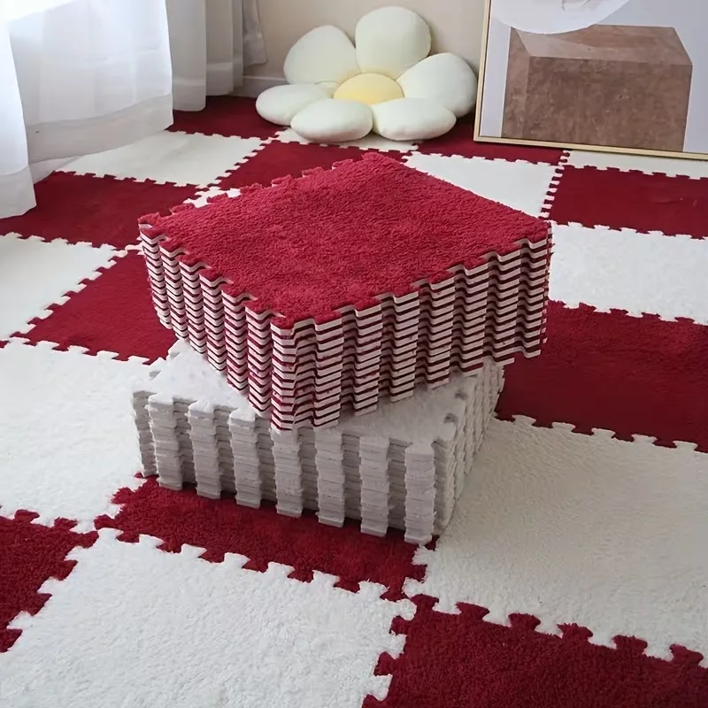 30*30*1 Cm Thickened Plush Baby Rug Non-slip Washable Baby DIY Puzzle Mat BPA-free Suitable for Living Room and Bedroom