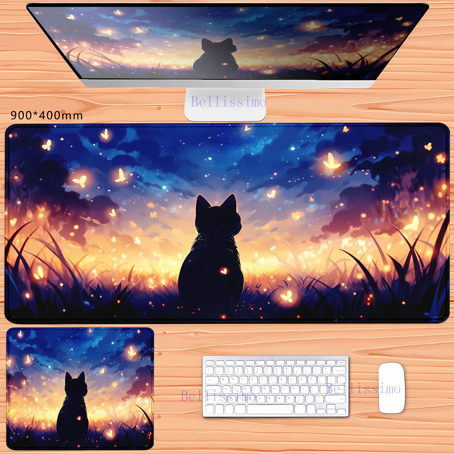 XXL teclado Rubber mousepad Large Gaming Deskmat Cute Black Mice Mat Kawaii Black Cat starry sky Table Mat Aesthetic mouse pad