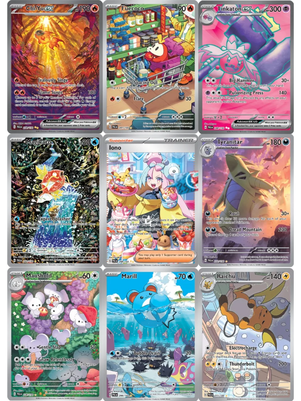 

9 шт. карты покемонов SV02 Paldea Evolved Magikarp Iono Tyranitar PTCG Holo Rarity Коллекционные коллекционные боевые карты идеальный подарок