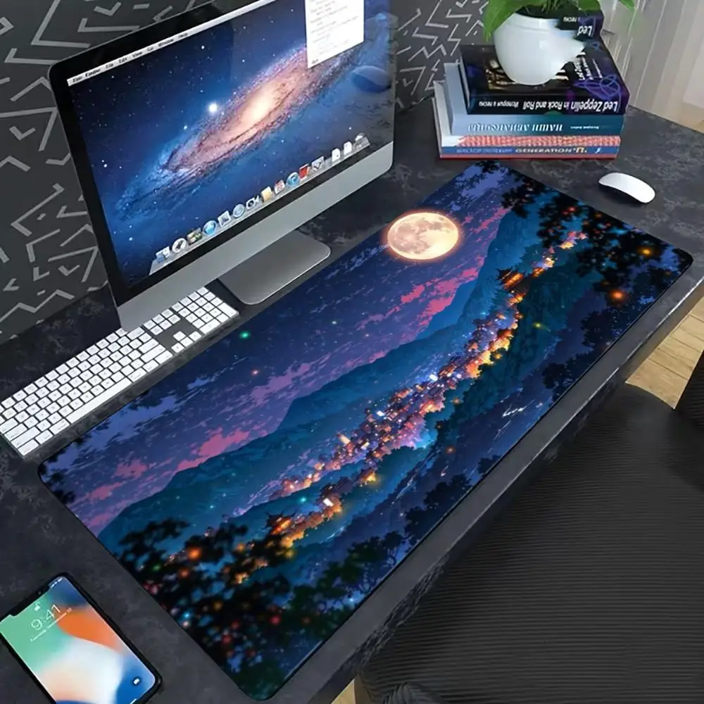 Starry Night big Extra Wide Full Desk Mousepad Non-slip Rubber Desk Mat Stitched Keyboard Mat for E-sports Gaming Workstation