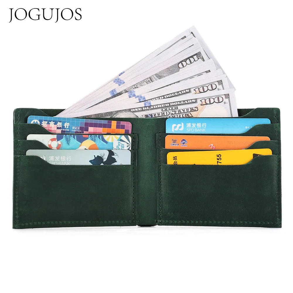 

JOGUJOS Genuine Cowhide Leather Men Women Money Credit Card Holder Slim Coin Purse Short Small Wallet Retro Mini Storage Purses