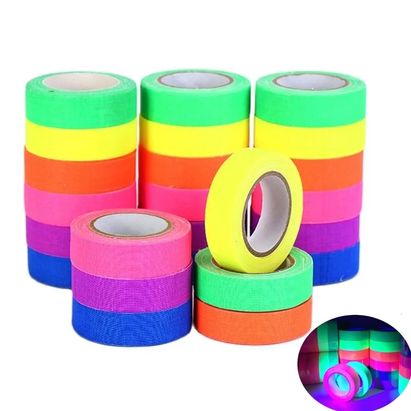 Uv Glow Cotton Tape, Neon Tape, Safety Masking Warning, Fluorescent Self-Adhesive Wedding Party Home Decoration 5-Pack, for Floor, Stage Use