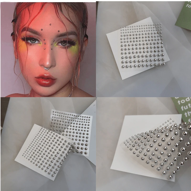 1/2 Arkusze Fake Brwi Piercing Fałszywy Nos Lip Labret Studs Stick On Face Non Piercing Adhesive Face Biżuteria Makijaż Art Decor
