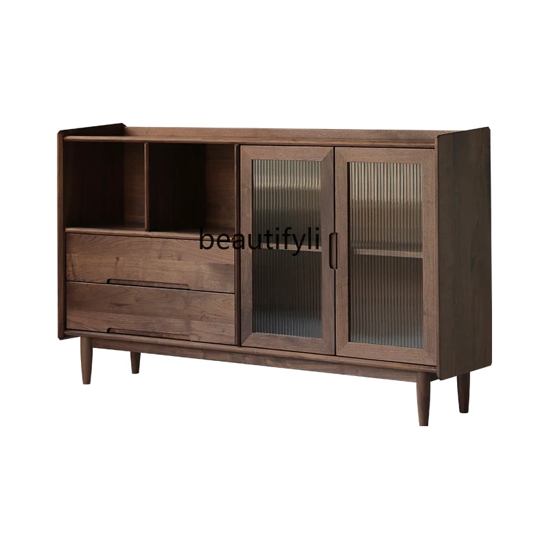 

/Black Walnut Wood Sideboard Cabinet Nordic Solid Wood Oak Locker Wine Cabinet Simple Home