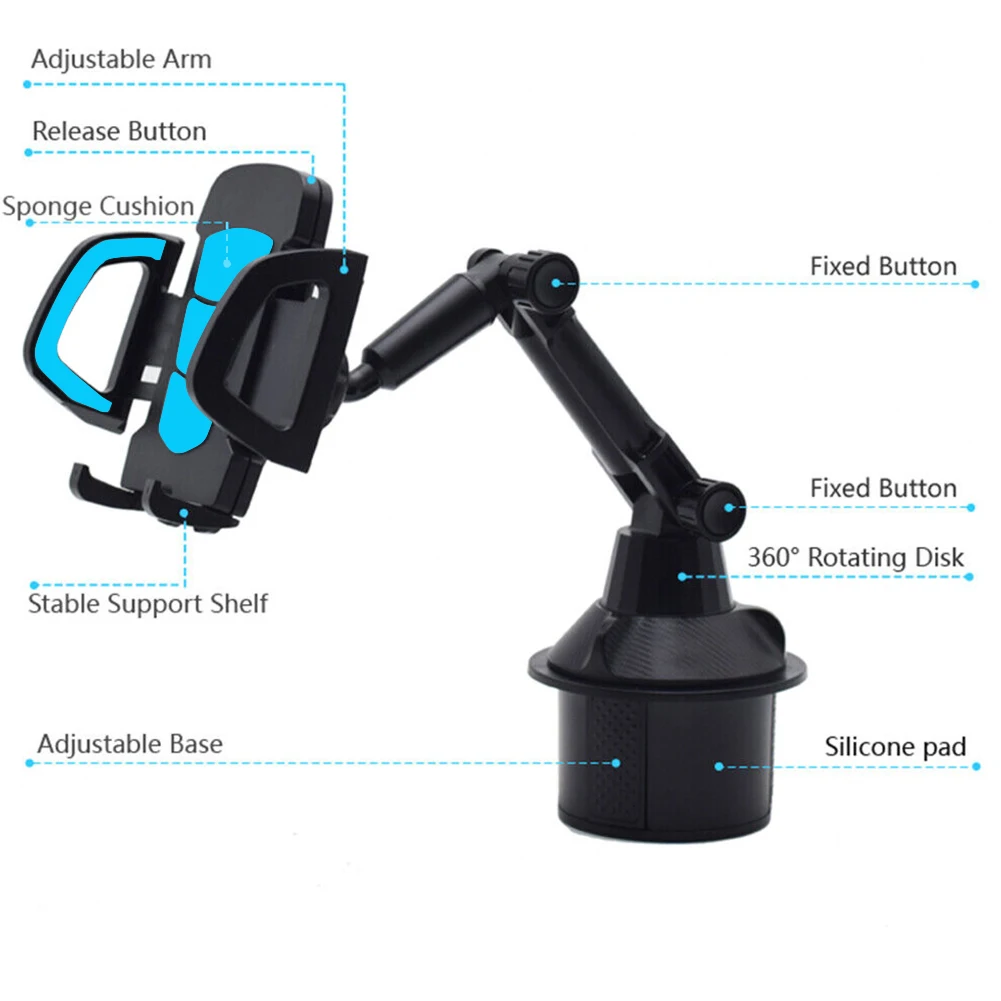 

Cup Holder Phone Mount for Car Expandable Base Height Adjustable Stable Rotatable Holder for Cars SUVs Trucks