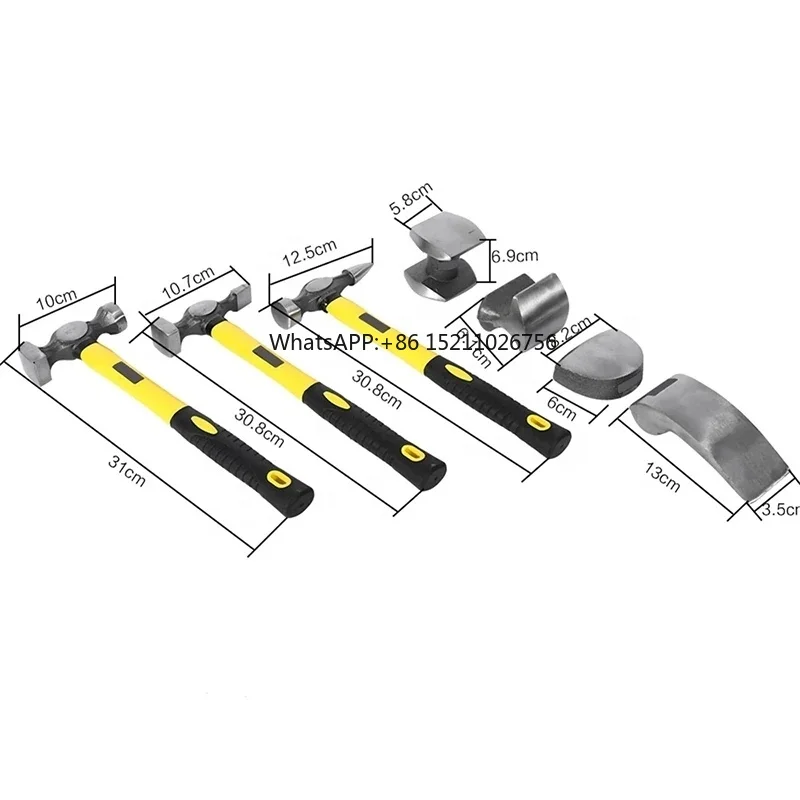 Professional 7 Pieces Of Car Body Dent Repair Hammer Dolly Tool Kit In Plastic Box Heavy Duty Auto Panel Beater Sheet Metal Tool