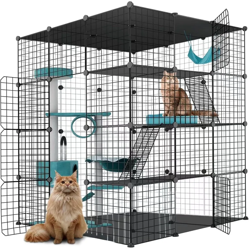 Large cat cage enclosure Indoor cat game enclosure Pet house Small animal house Removable metal wire kennel Flat noodles box