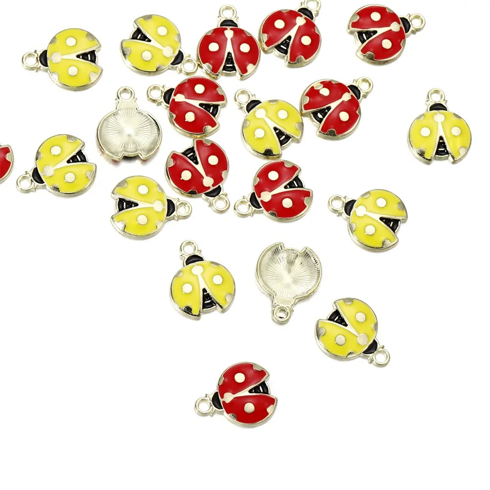 10Pcs New Alloy Ladybug Drop Oil Pendant Cartoon Small Pendant Homemade Phone Case Accessories Versatile DIY Jewelry Accessories