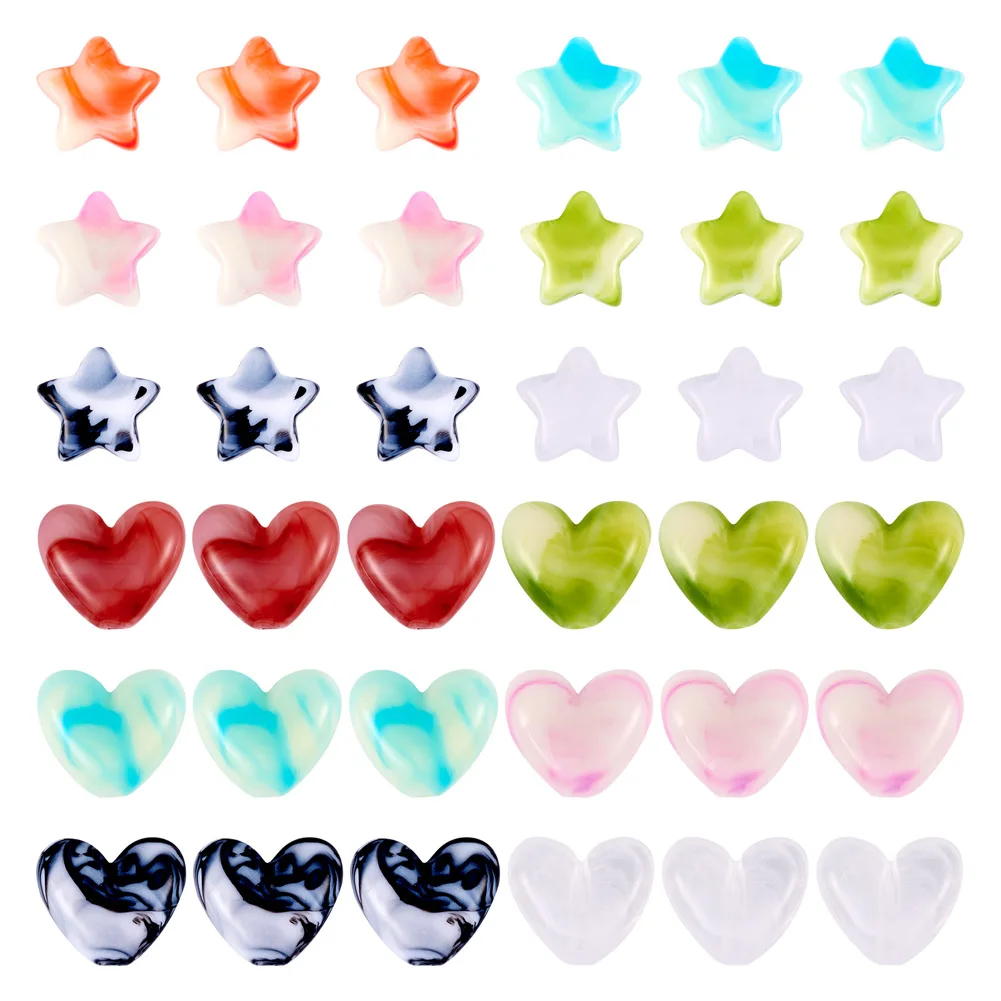 1Set Heart Star Acrylic Bead Imitation Gemstone Cross Loose Spacers Bead for DIY Necklace Earring Bracelet Jewelry Crafts Making