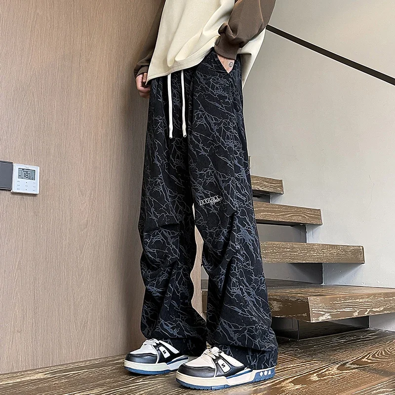 

2024 Jogging Autumn Men Solid High Streetwear Pants Loose Straight Wide-leg Sweatpants Trousers Casual Moletom Masculino Joggers