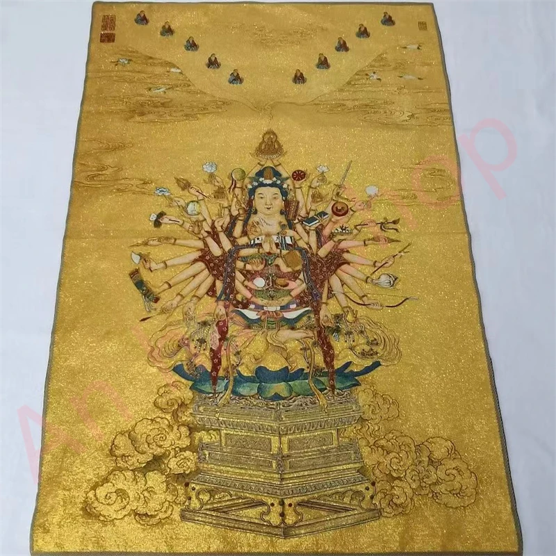 Thangka, embroidered brocade painting, Thousand-handed Guanyin, exquisite home decoration, auspicious