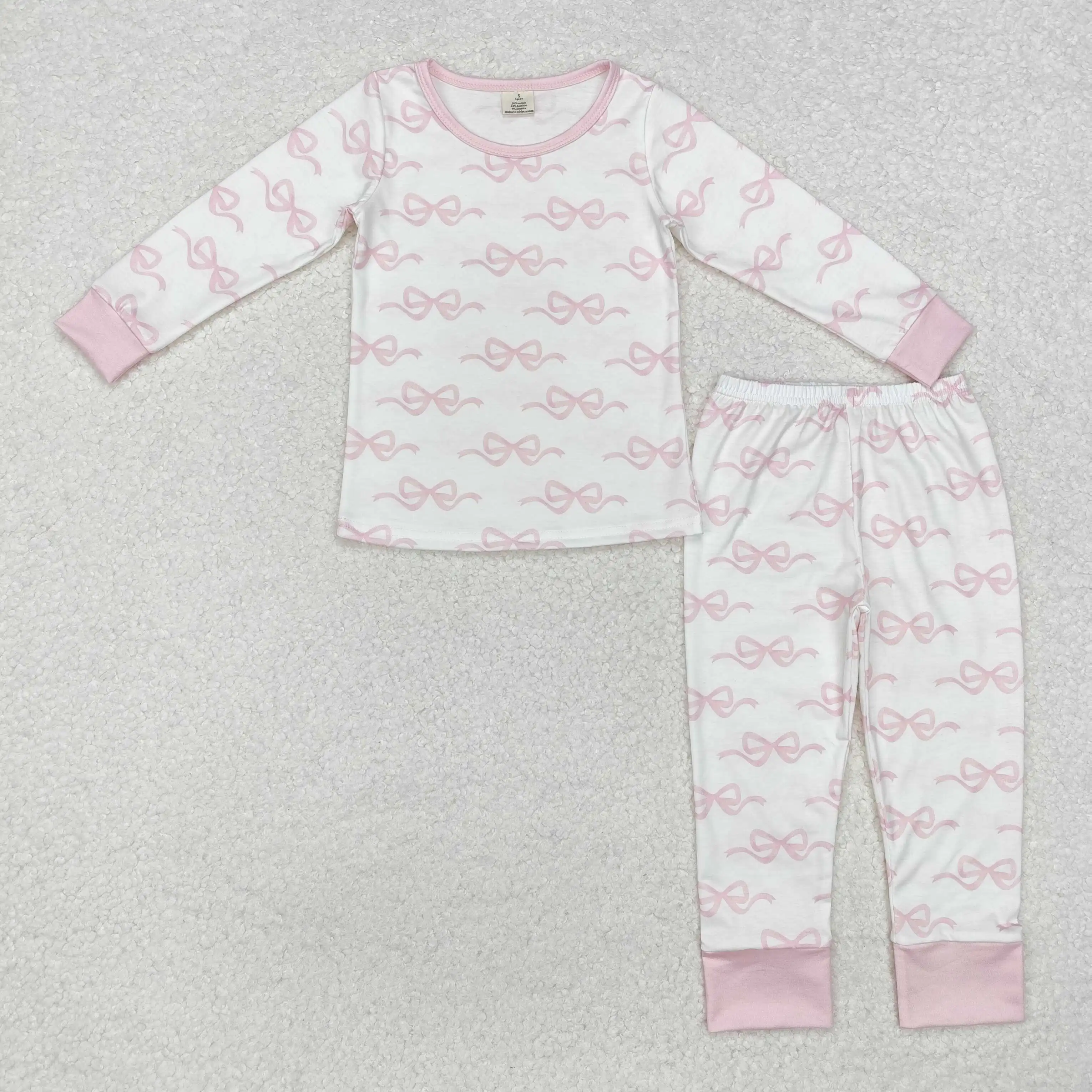 

New rts New Infant Pajamas Set Wholesale Boutique Pink Bow B Pattern Baby Bamboo sleepwear