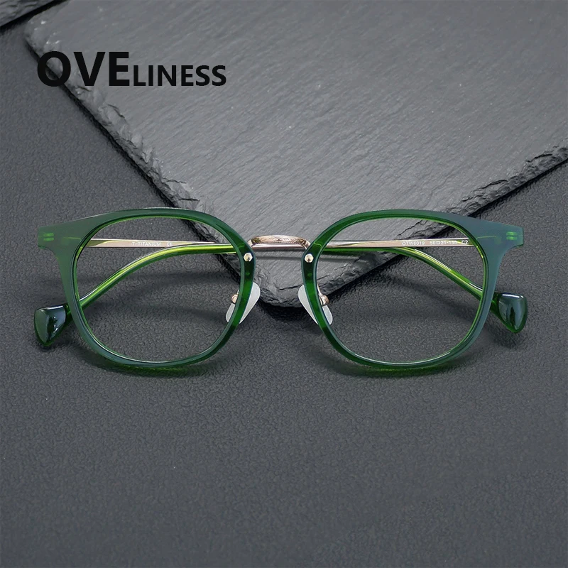 

2027 Acetate Titanium Glasses Frame Women New Brand Design Vintage Retro Round Eyeglasses frame Men Spectacles Japanese Eyewear