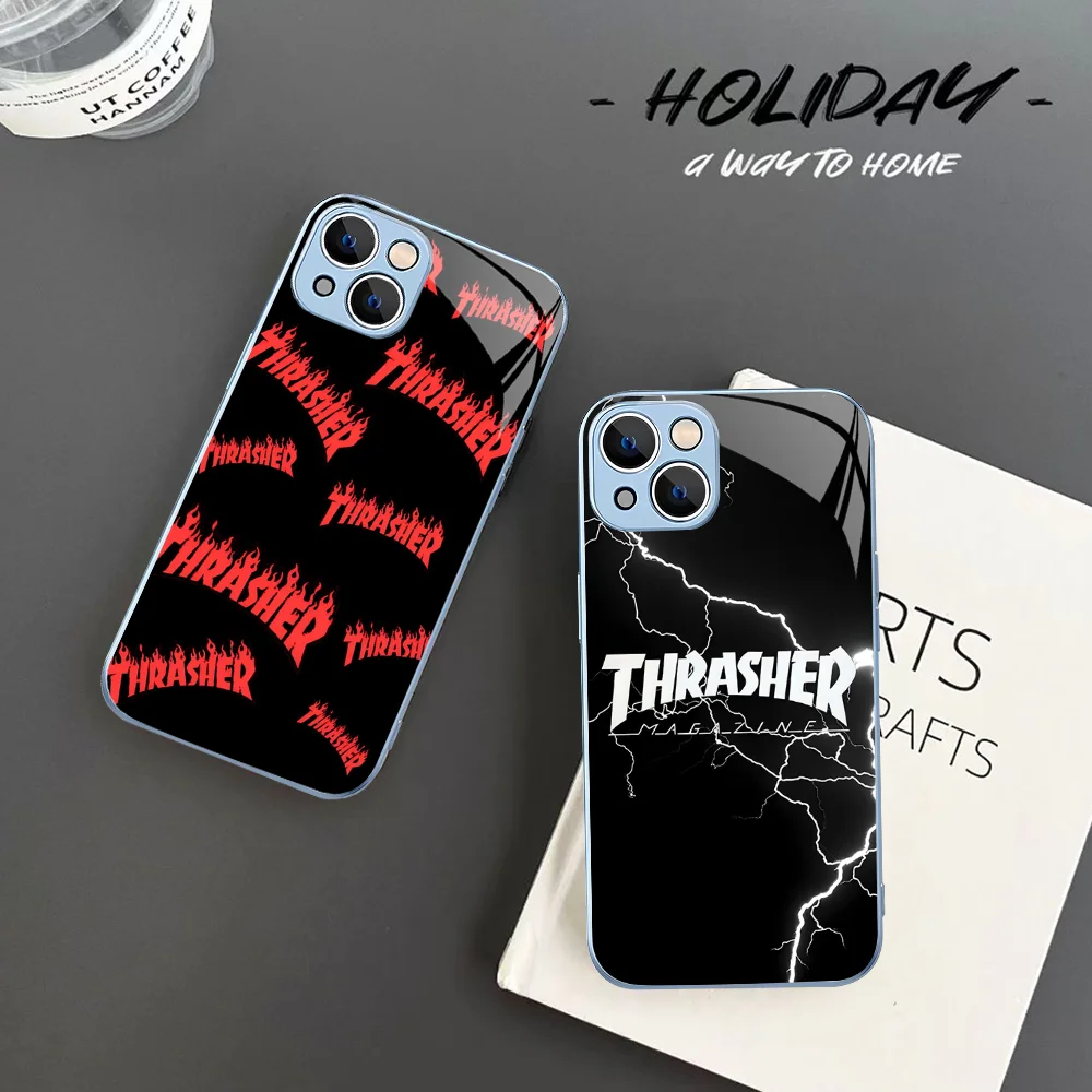 

T-ThrasherS Fashion Logo Phone Case Tempered Glass For iphone 14 13 12 11 Pro Mini XS MAX 14Plus X XS XR Fundas