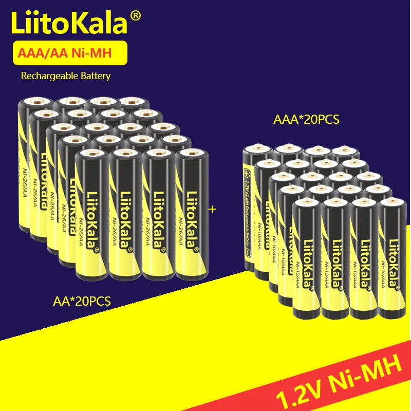LiitoKala-batería recargable de 1,2 V AA, 2600mAh, Ni-MH, para cámara, linterna, juguetes, afeitadora, reloj, 20 piezas, Control remoto