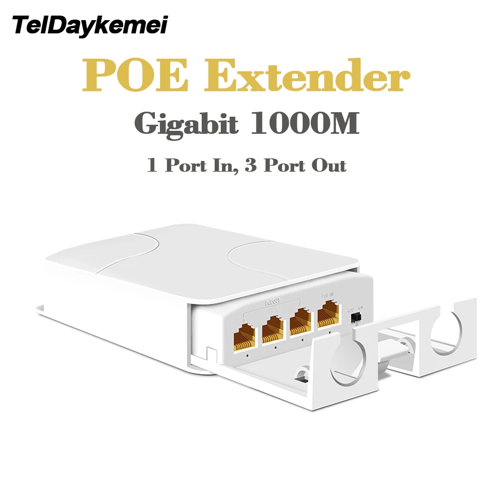 4 Port 100/1000Mbps POE Extender Repeater Waterproof Outdoor Network IP55 VLAN 44-57V for POE Camera Wierless AP