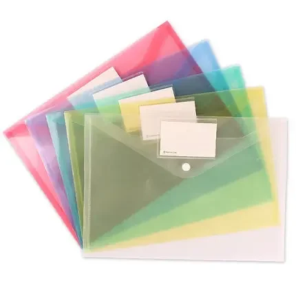 12PCS New arrival A4 Clear Document Bag Paper File Folder Stationery School Office Case PP 6 colors Filing Products