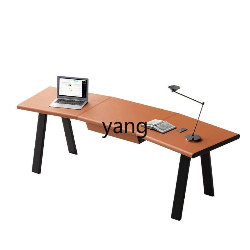 

YHM minimalist leather solid wood desk walnut curved long calligraphy computer desk household