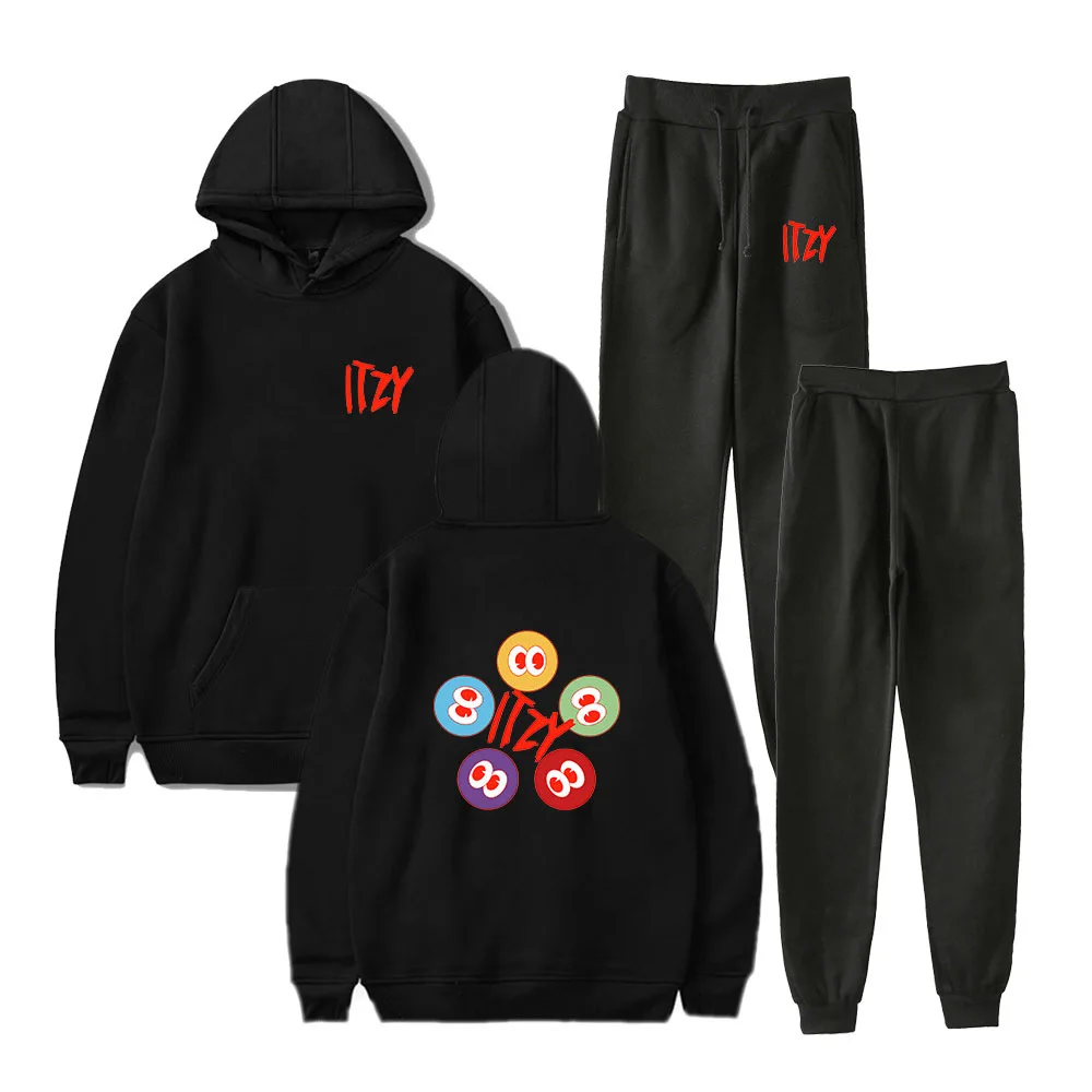 2023 ITZY CRAZY In Love 2D Printed Autumn And Winter Hooded Sweater And Pants Men And Women Suit Kpop Music fans Clothing