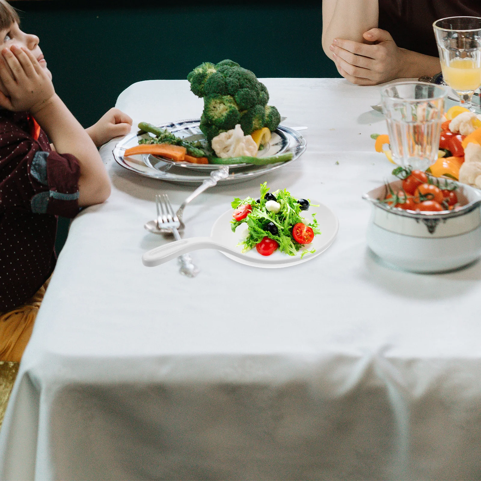 

2Pcs Serving Plates with Handle Portable Handheld Snack Dessert Dinner Plate for Steak Pasta Platter Plates Small Serving Dish