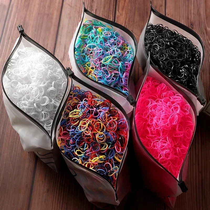 1000pcs/bag Colorful Disposable Rubber Band Elastic Children Headband Ponytail Holder Bands Candy Color Girls Hair Accessories