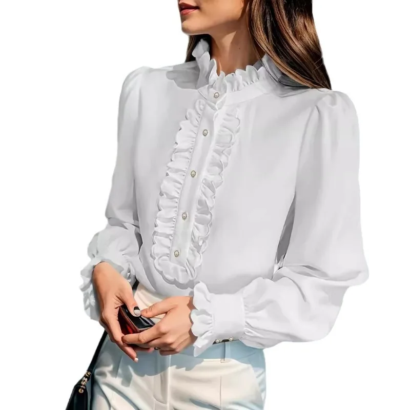 OL Ladies Comfortable Latest Office Women\'s Work Commuting Tops European American Famale Shirts Ruffles Elegant Fashion Blouse