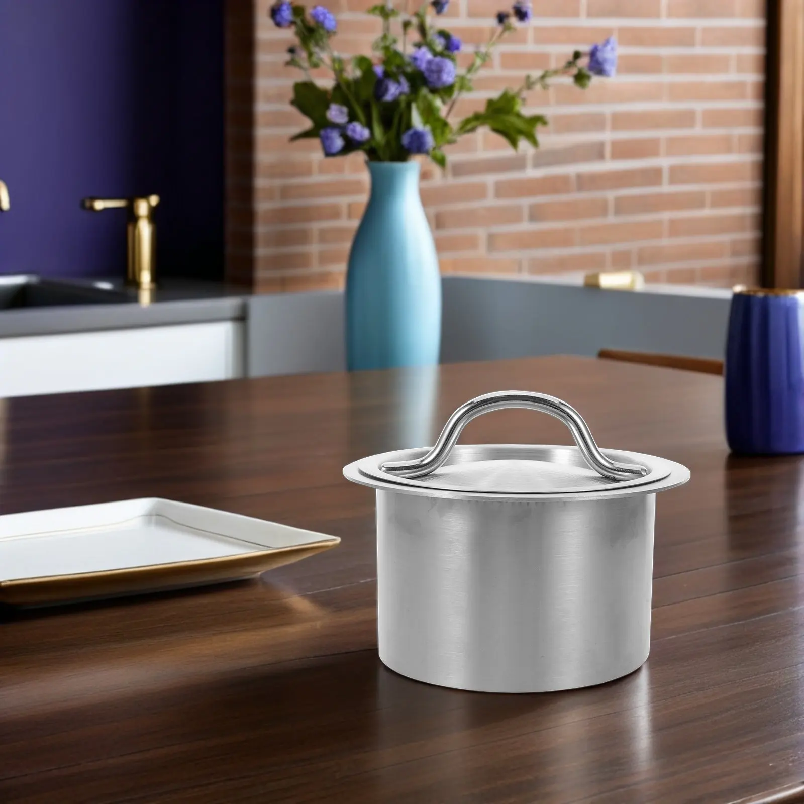 Countertop Countertop Embedded Stainless Steel Trash Lid Recessed Built-in Garbage Cover Waste Chute for Kitchen Prep Stations - Aliexpress Deal