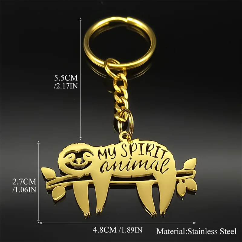 My Spirit Animal Sleep Sloth Keychain For Women Men Stainless Steel Gold Silver Color Lovely Cute Branch Keyring Jewelry Gifts