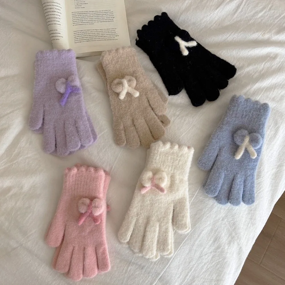 قفازات محبوكة سميكة لطيفة تحافظ على الدفء، قفازات مقاومة للبرودة، قفازات شتوية تعمل باللمس للنساء #4