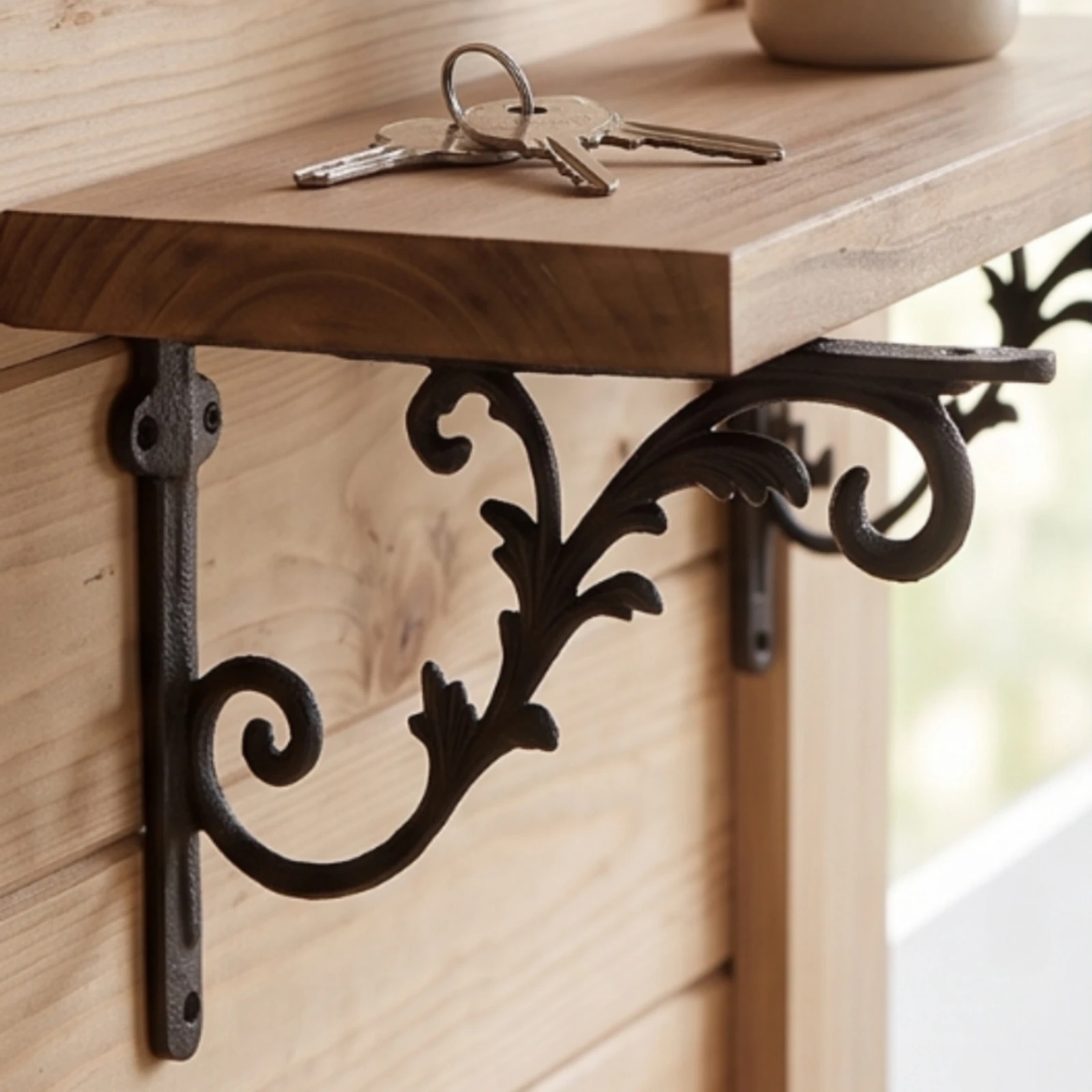 Decorative Shelf Brackets Ornate Cast Iron Bracket Corbel Heavy Duty Hardware Vine Design for DIYers, Living Room, Entryway