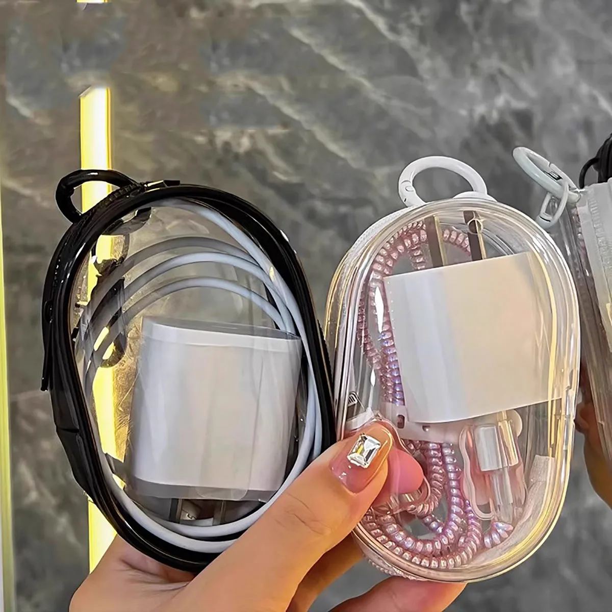 2pcs Multifunctional Clear Data Cable Storage Box Outdoor Travel Headset Storage Bag Data Cable Round Storage Bag image 3