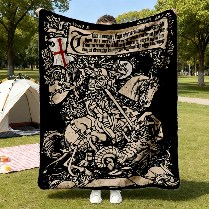 Medieval Flannel Blanket Castlecore Flannel Throw Knightcore Cozy Blanket Medieval Saint George Dragon Renaissance