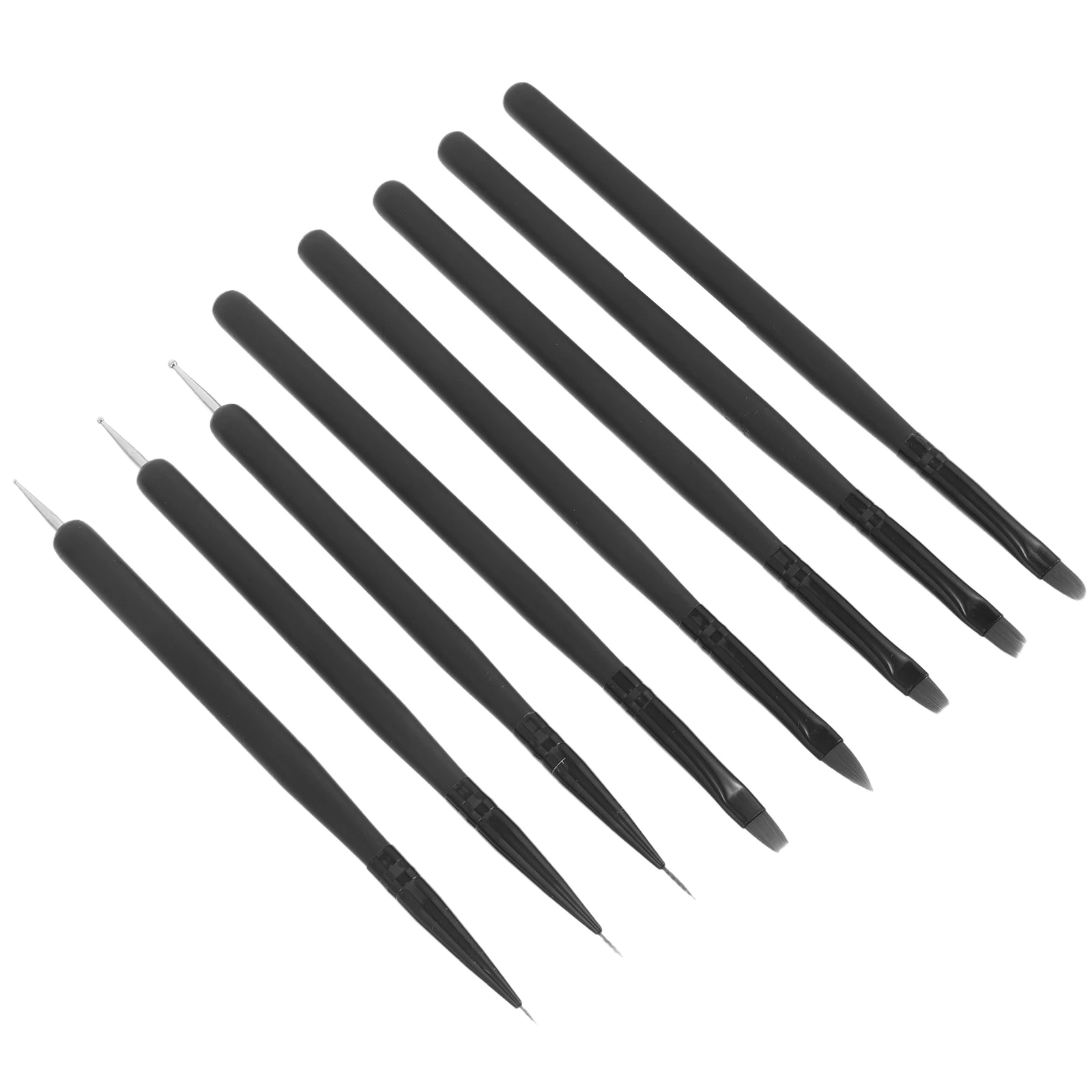

8pcs Nail Art Brushes Kit Gel Liner Dotting Tools Set Black Wooden Handle Precision Detailing Tools For Creative
