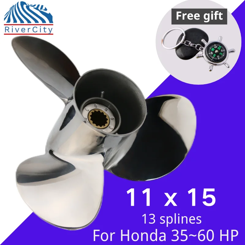 Outboard Propeller For Honda 35HP 40HP 45HP 50HP 60HP 11x15 Boat Stainless Steel Screw 3 Blade 13 Spline Marine Engine