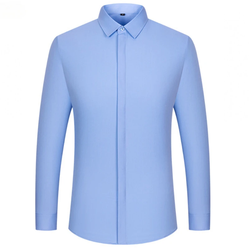

Concealed Front Men's White Dress Shirt Bamboo Fiber Formal Casual Shirts Men Long Sleeve Slim Fit Male Business Anti-wrinkle