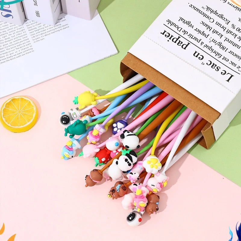 24 Pcs Cartoon Soft Rubber Fruit Series Shake Music Neutral Pen Avocado Cute Fun Shake Neutral Pen Back To School