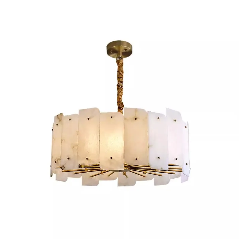 

New Chinese chandelier natural marble atmosphere simple bedroom dining room full copper living room main light