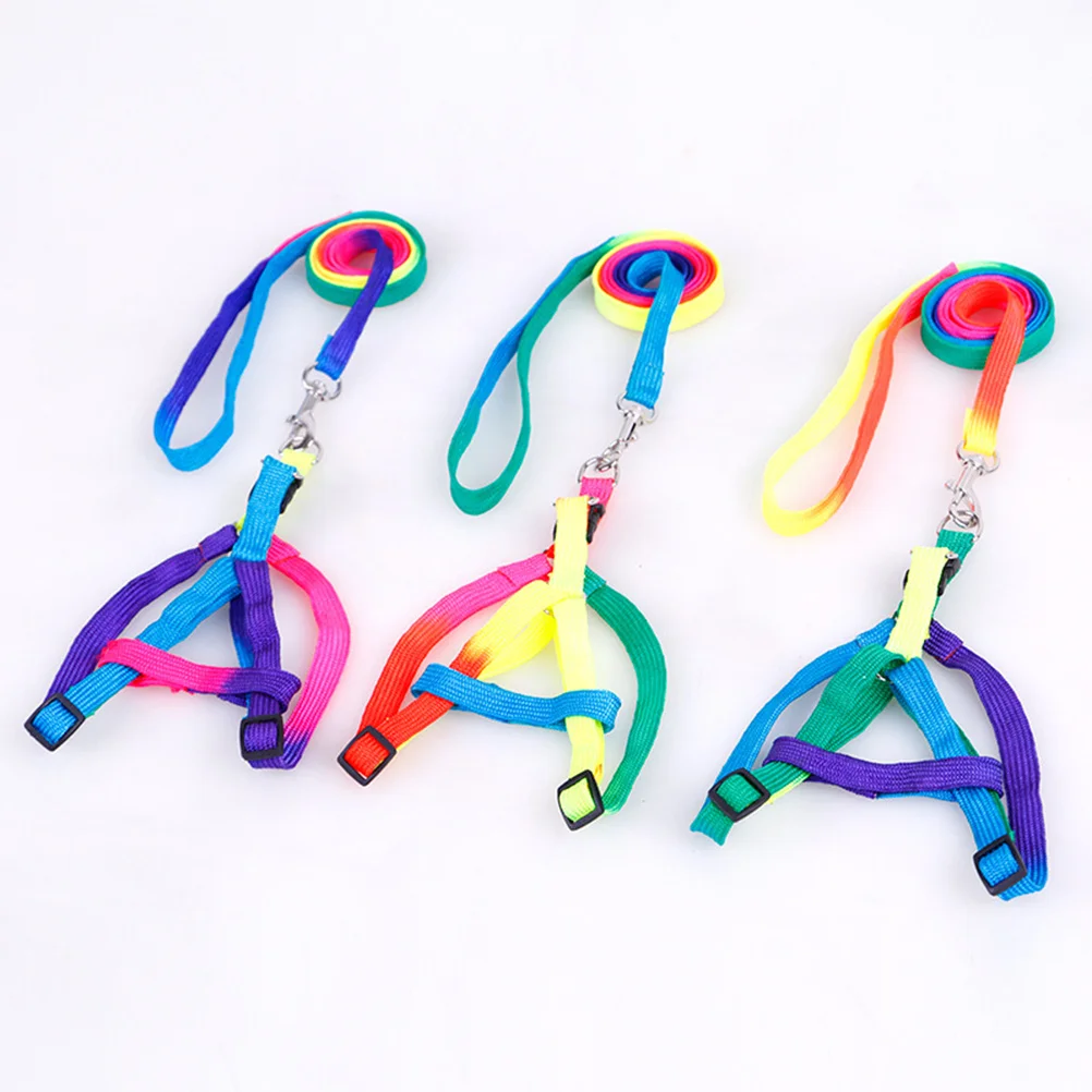 

Adjustable Nylon Pet Harness Puppy Dog Cat Rainbow Color Chest Belt Daily Party Photo Leash Traction Rope Puppy