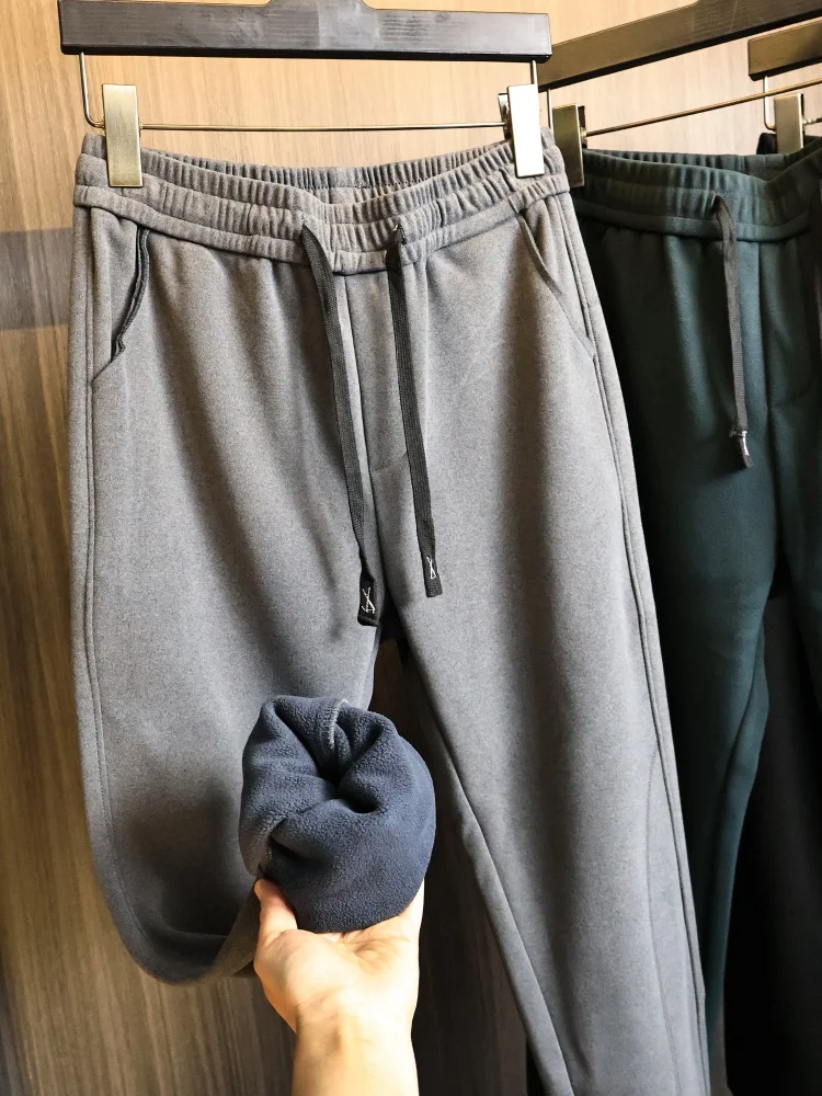 

Skin-friendly Fce Particle Velvet Men's Casual Pants Autumn Winter Faionable Loose Fit Elastic Waist Breathable Color
