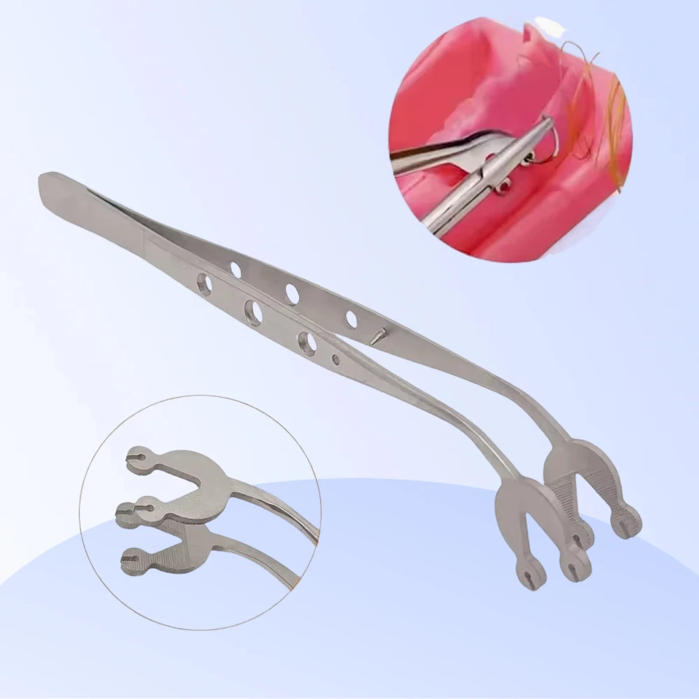 

Dental Surgical Stitching Tweezer Cotton Dressing Forcep Slots Surgical Needle Tweezers Operation Serrated Tip Tool 16Cm