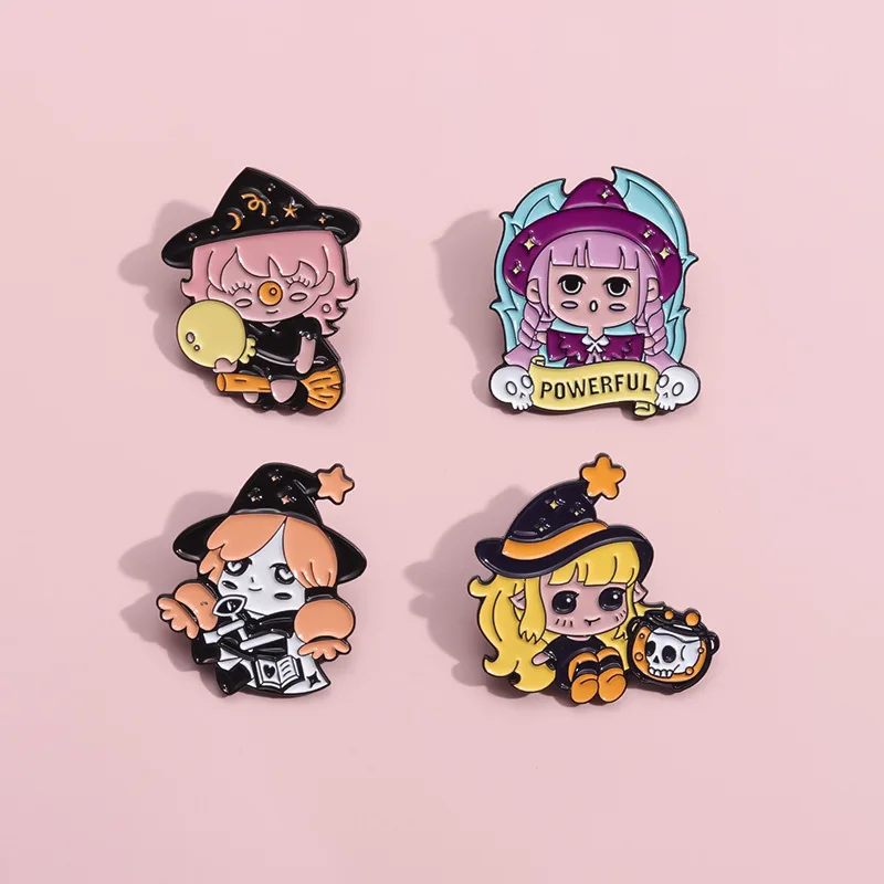 Dark Magic Series Enamel Brooch Magic Girl Witch Cat Crystal Book Fire Skull Frog Bat Badge Punk Smothman Pin Jewelry Gifts - view 3