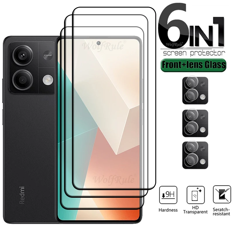 

6-in-1 For Redmi Note 13 Glass Xiaomi Redmi Note 13 Tempered Glass Full Cover 9H Screen Protector Redmi Note 13 Pro Lens Glass