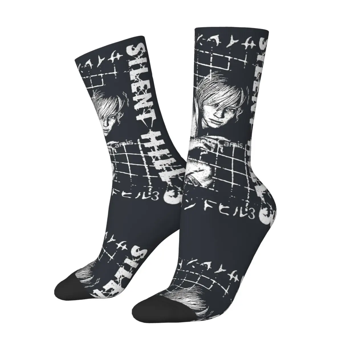 Run Heather - Distressed Sock for Men Hip Hop silent hill Seamless Pattern Printed Boys Crew Sock official-website tops fugees